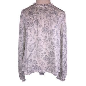 Lucky Brand Floral Smocked Neck Blouse Medium Cotton Boho Cottagecore Peasant